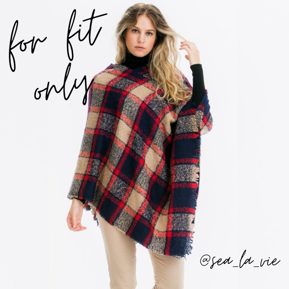 Black Chic Plaid Fringed Blanket Poncho Sweater - Picture 5 of 7